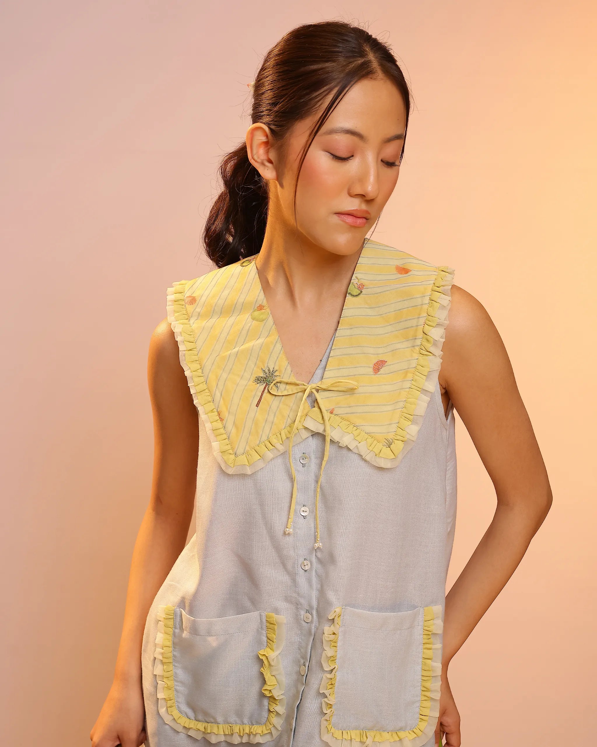 Grey Coconut Crush Sleeveless Linen Short Dress