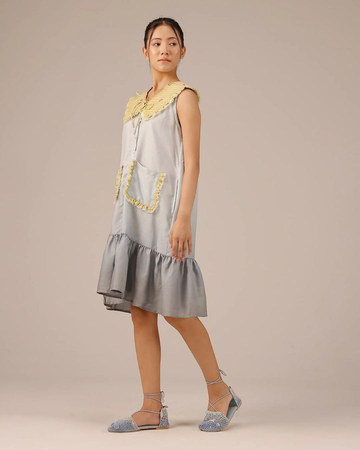 Grey Coconut Crush Sleeveless Linen Short Dress