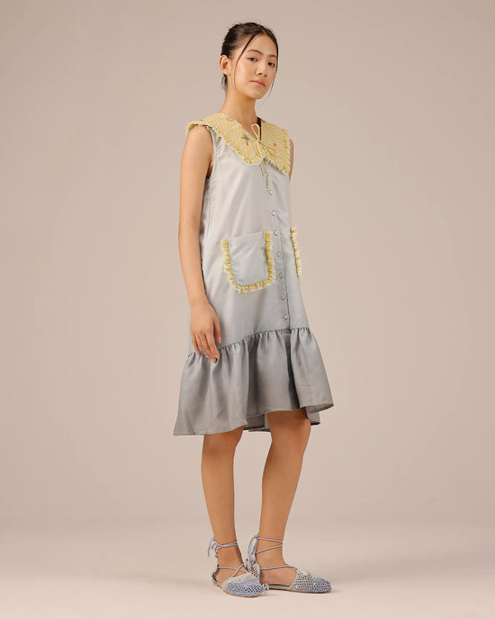 Grey Coconut Crush Sleeveless Linen Short Dress