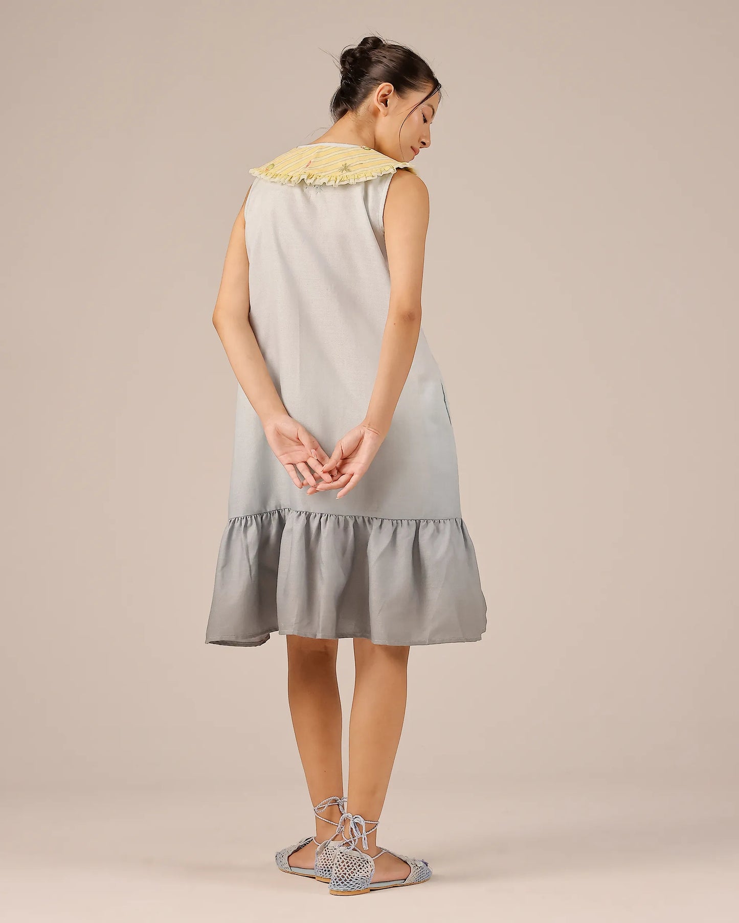 Grey Coconut Crush Sleeveless Linen Short Dress