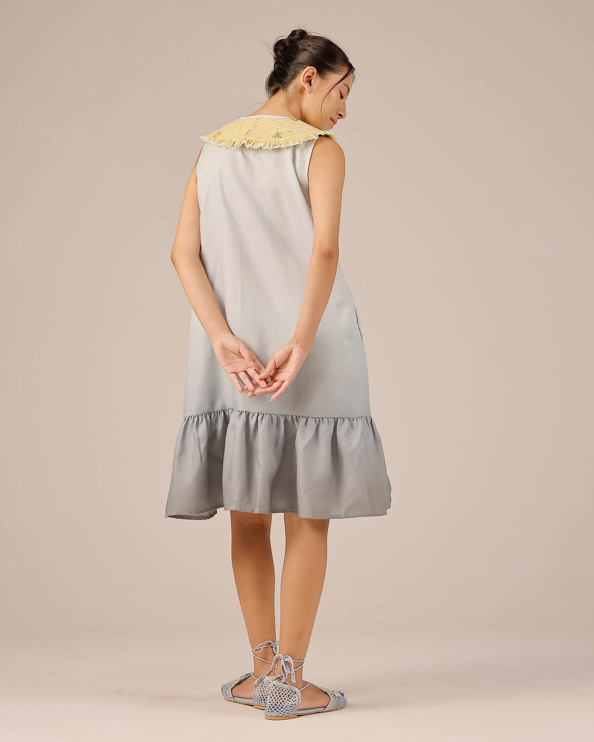 Grey Coconut Crush Sleeveless Linen Short Dress