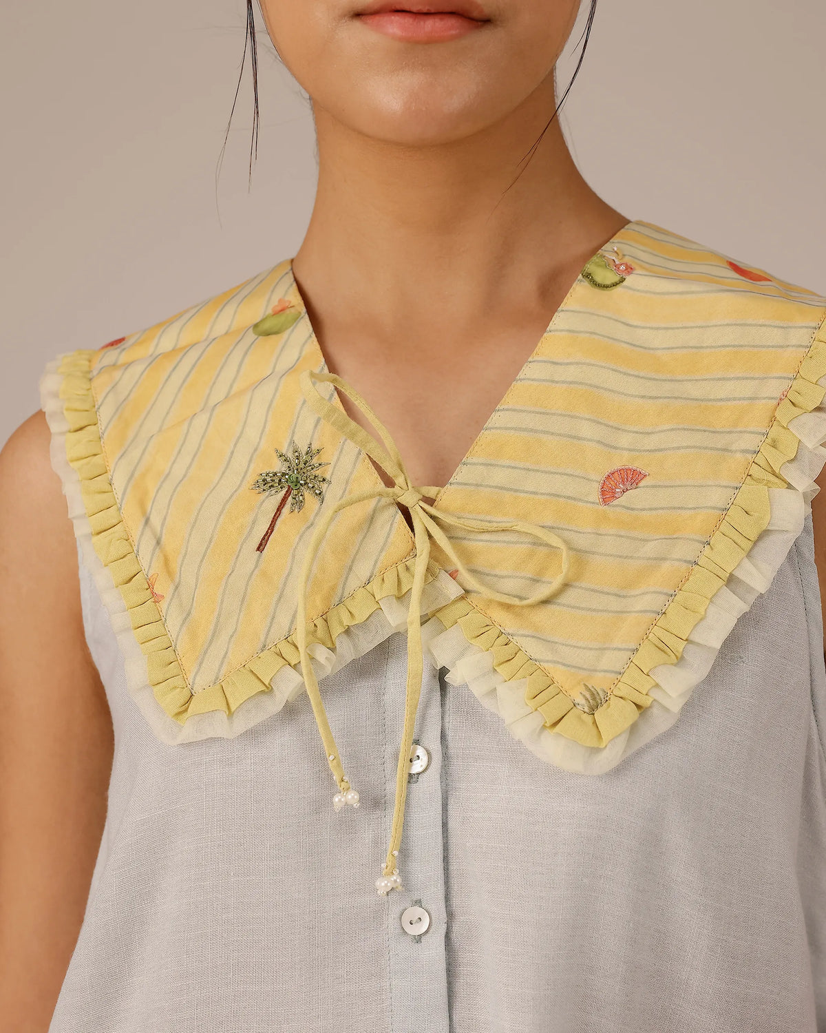 Grey Coconut Crush Sleeveless Linen Short Dress