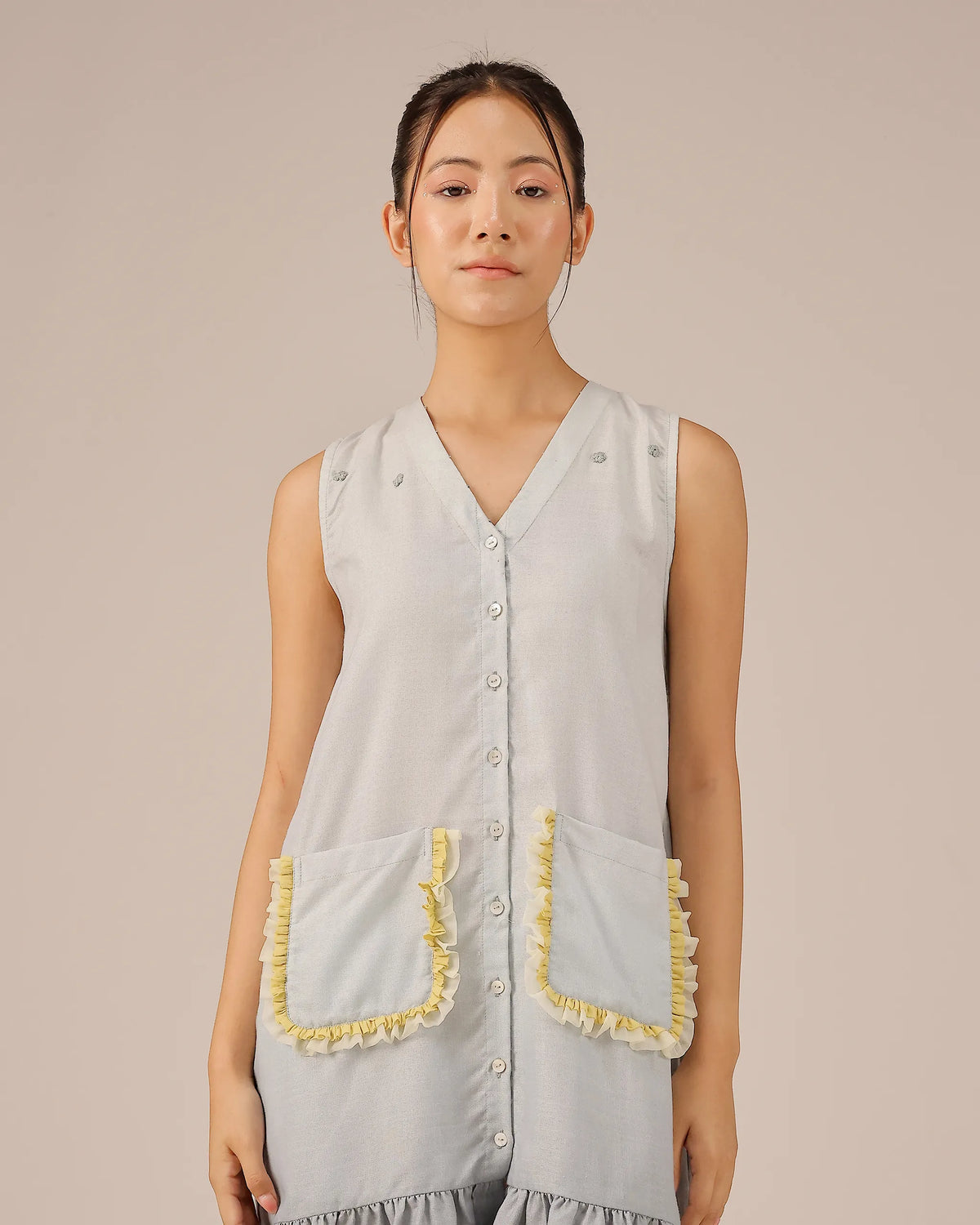 Grey Coconut Crush Sleeveless Linen Short Dress