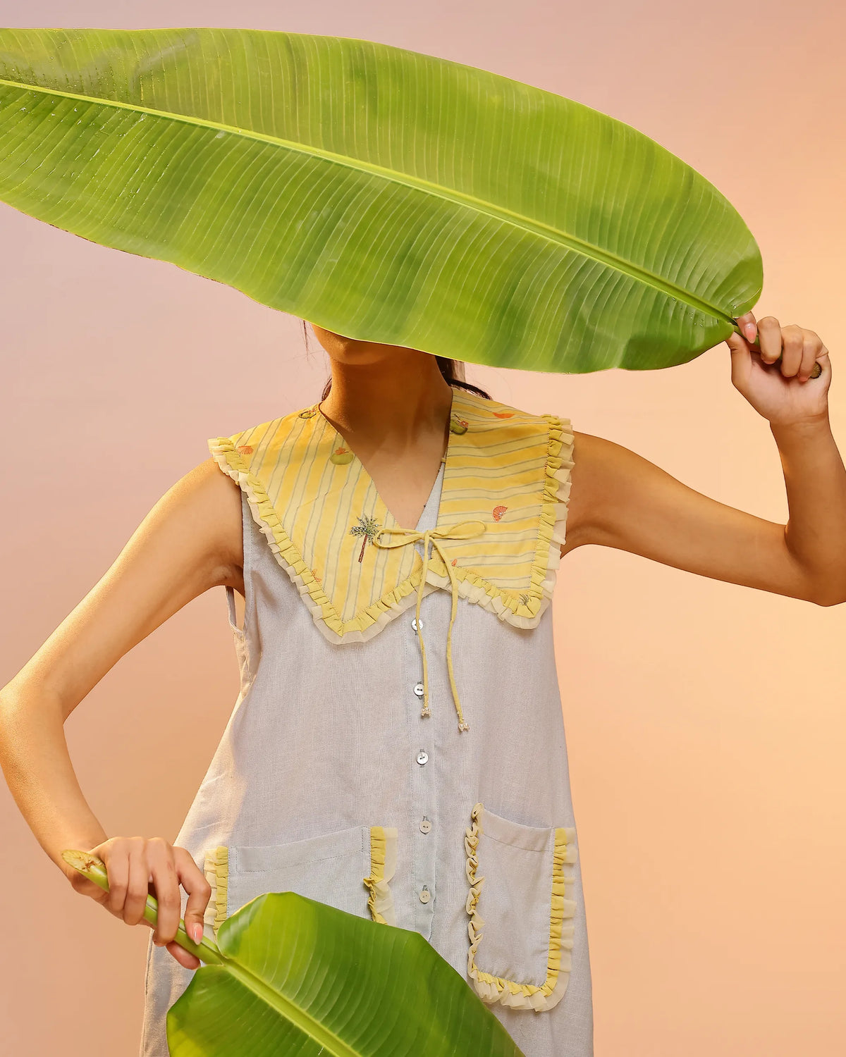 Grey Coconut Crush Sleeveless Linen Short Dress