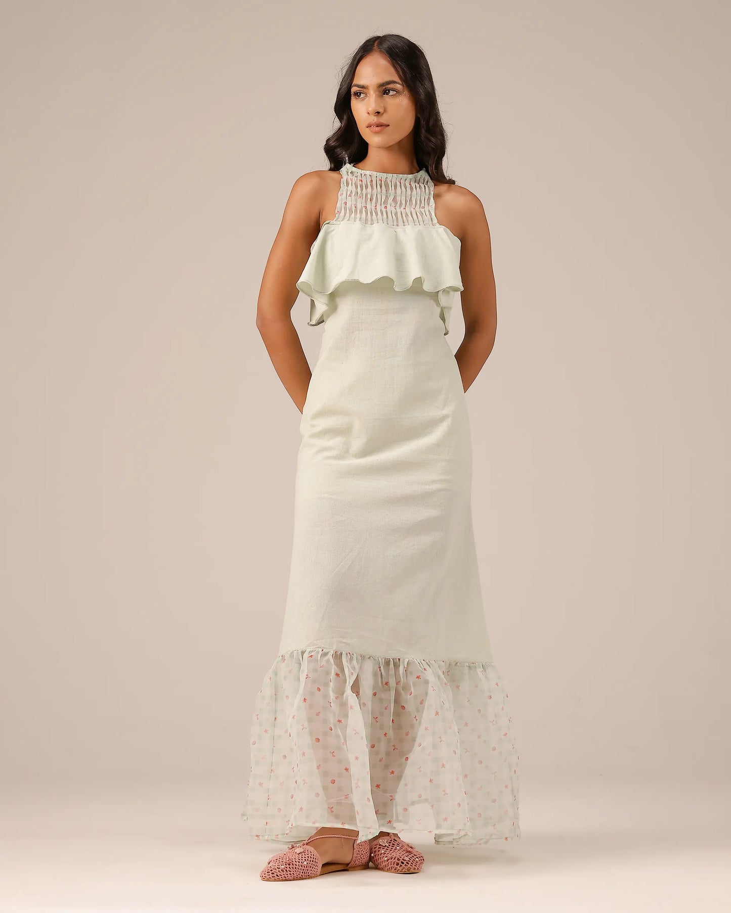 Light Green Palm Pop Linen Dress - OurDve