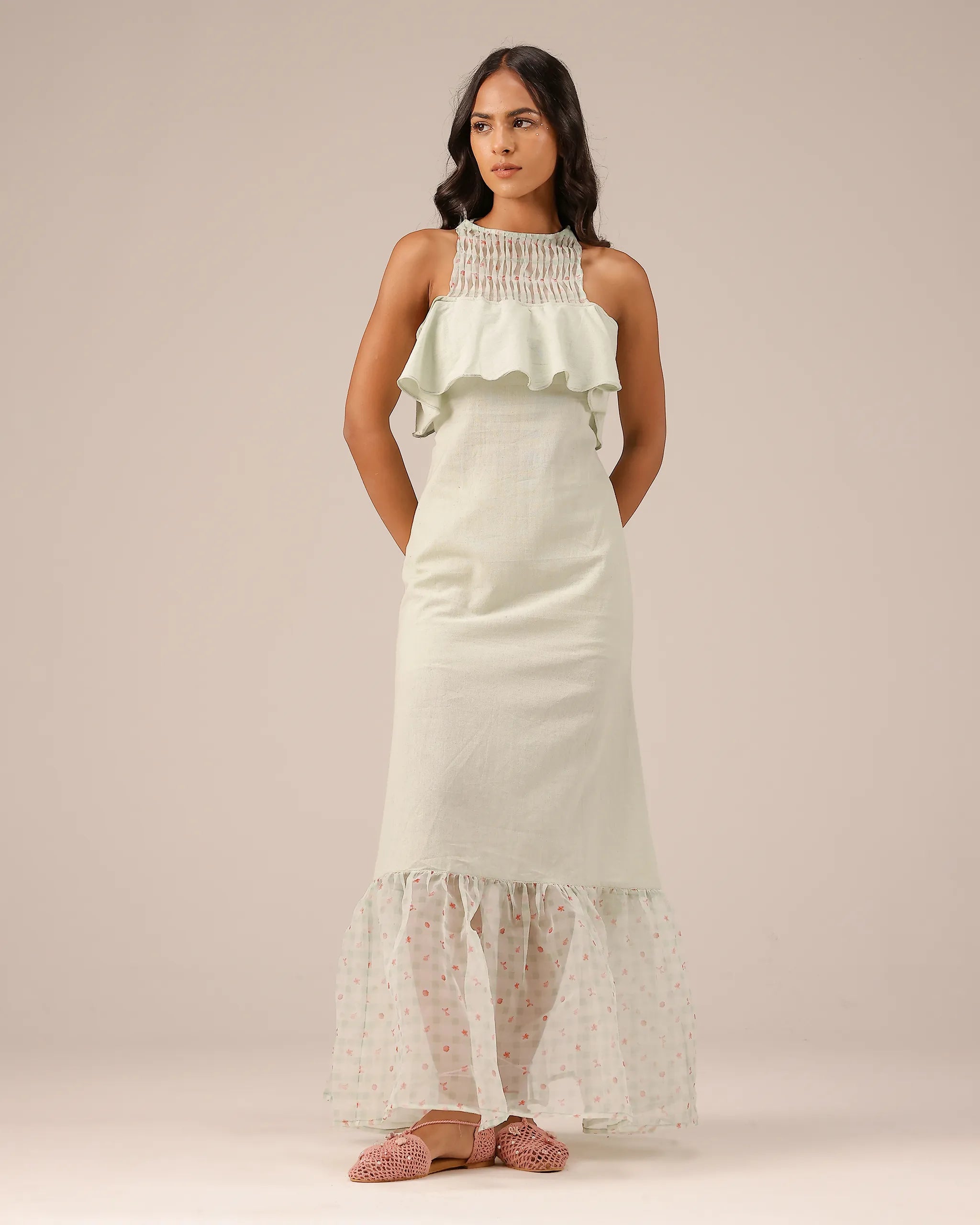 Light Green Palm Pop Linen Dress - OurDve