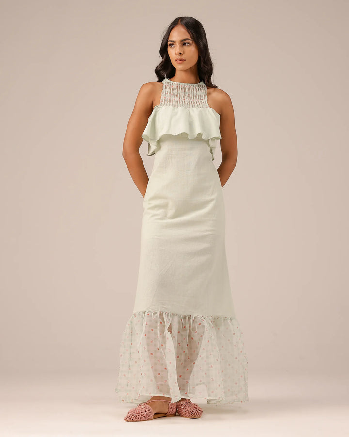 Light Green Palm Pop Linen Dress - OurDve