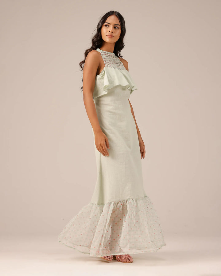 Light Green Palm Pop Linen Dress - OurDve
