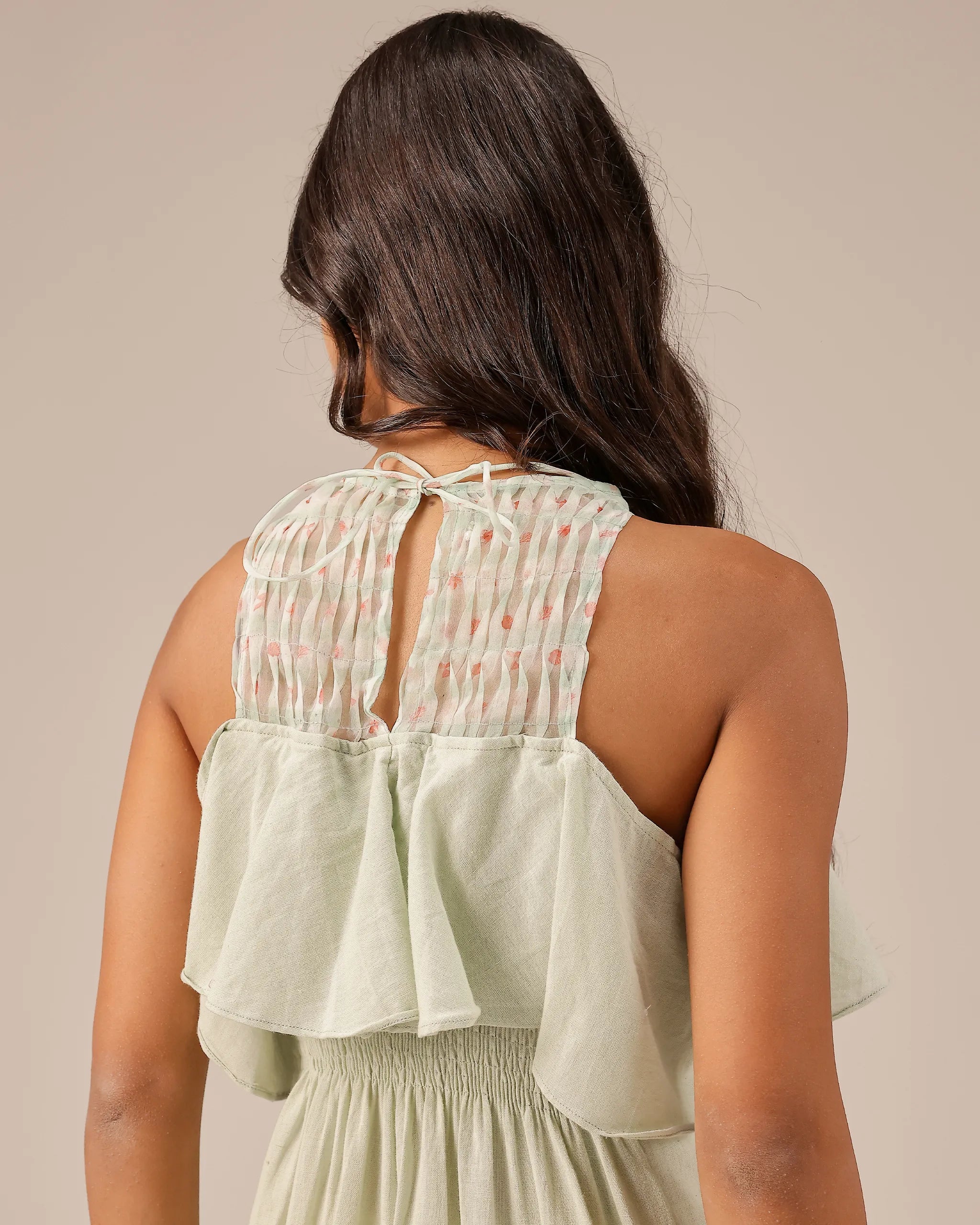 Light Green Palm Pop Linen Dress - OurDve