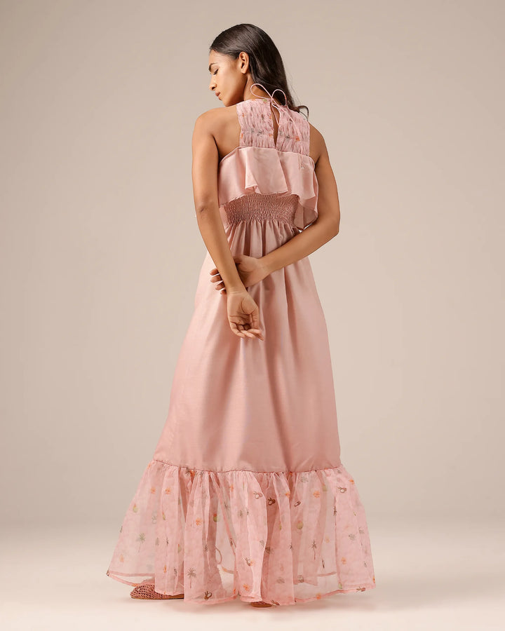 Pink Palm Pop Linen Dress - OurDve