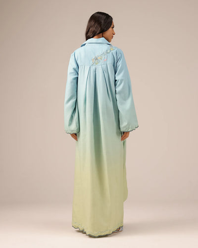 Breeze Pop Linen Dress | Blue-to-Green Gradient Long Dress - OurDve