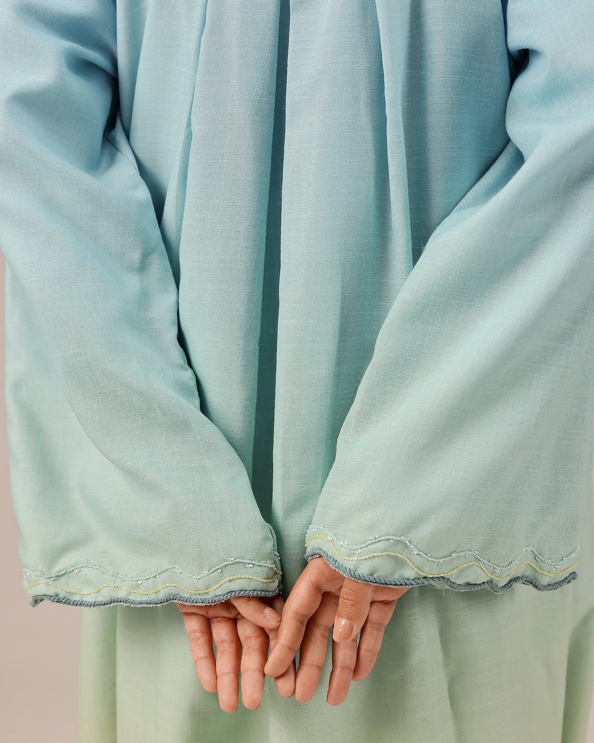 Breeze Pop Linen Dress | Blue-to-Green Gradient Long Dress - OurDve