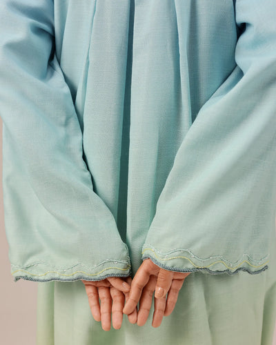 Breeze Pop Linen Dress | Blue-to-Green Gradient Long Dress - OurDve