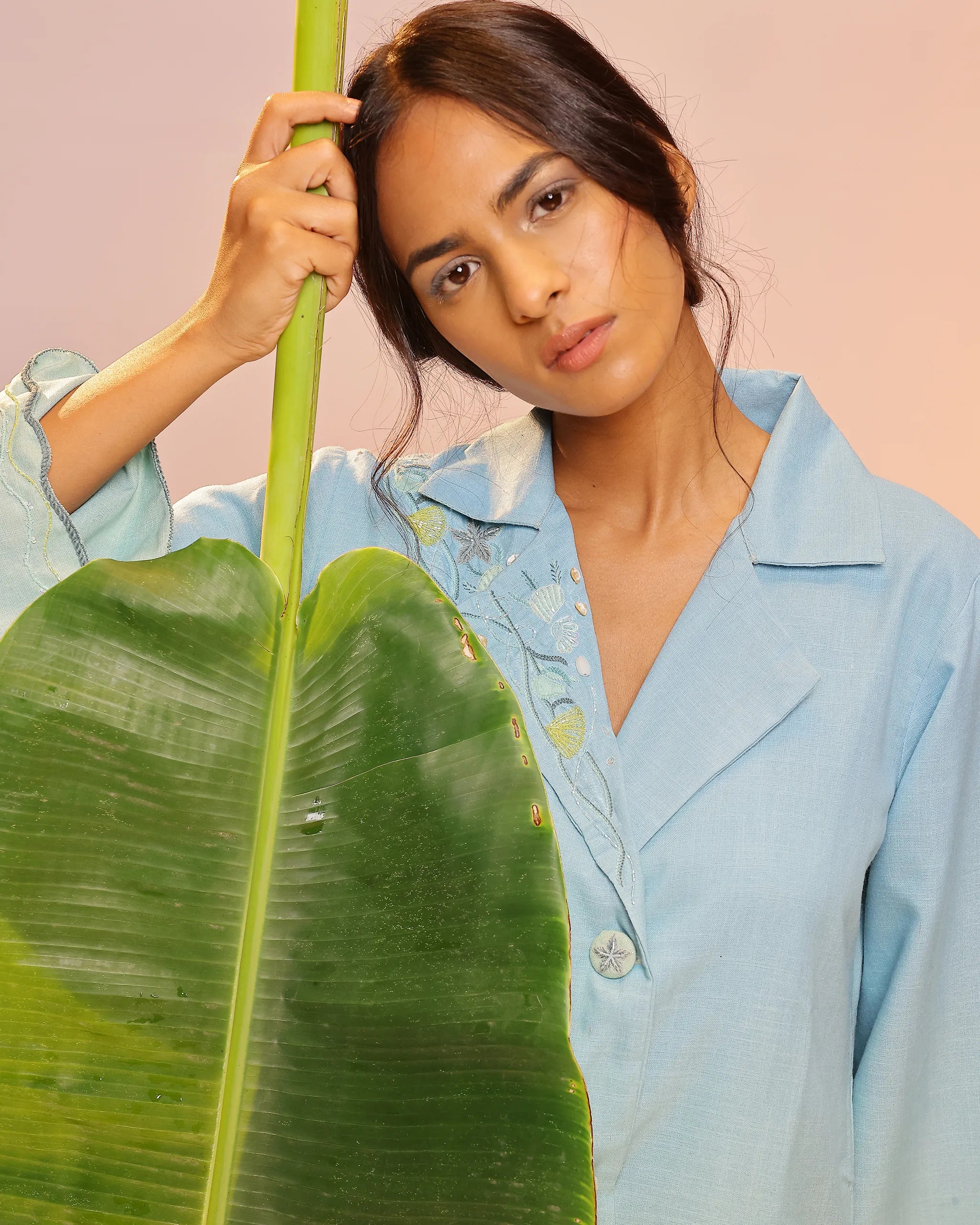 Breeze Pop Linen Dress | Blue-to-Green Gradient Long Dress - OurDve