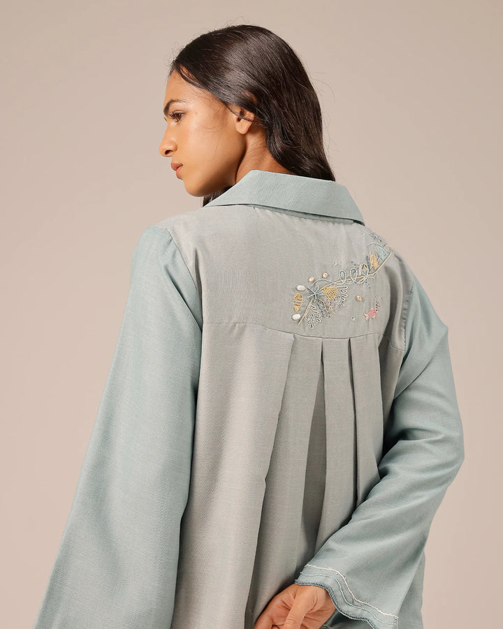 Breeze Pop Linen Dress | Gradient Grey-Ivory Embroidered Dress - OurDve