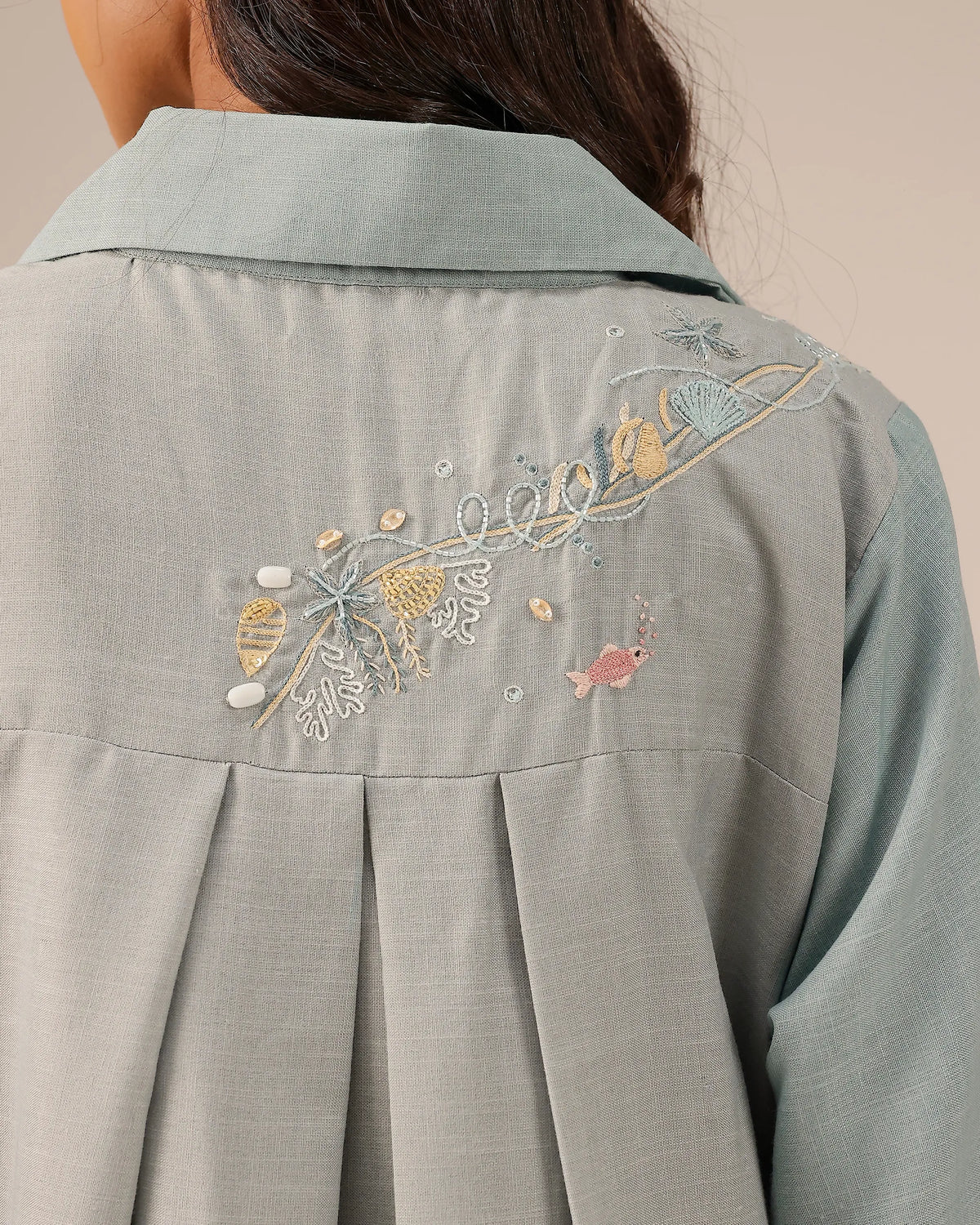Breeze Pop Linen Dress | Gradient Grey-Ivory Embroidered Dress - OurDve
