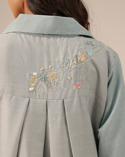 Breeze Pop Linen Dress | Gradient Grey-Ivory Embroidered Dress - OurDve