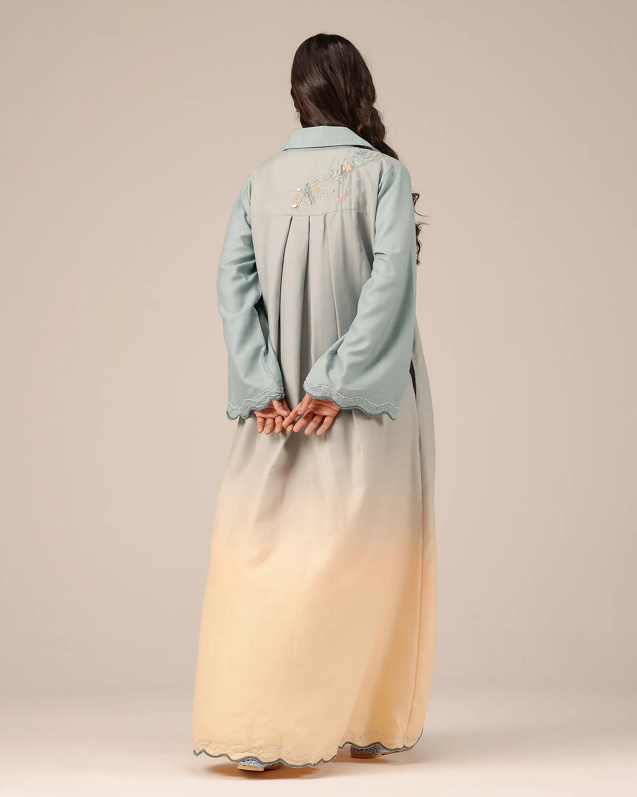 Breeze Pop Linen Dress | Gradient Grey-Ivory Embroidered Dress - OurDve