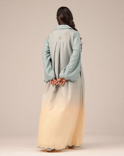 Breeze Pop Linen Dress | Gradient Grey-Ivory Embroidered Dress - OurDve