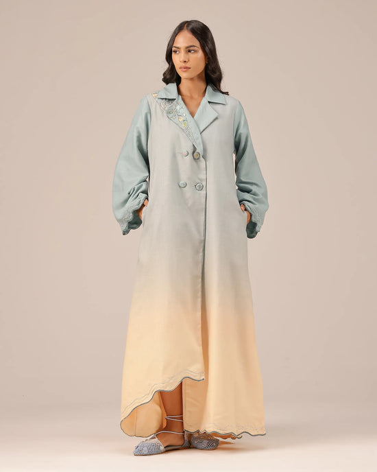 Breeze Pop Linen Dress | Gradient Grey-Ivory Embroidered Dress - OurDve