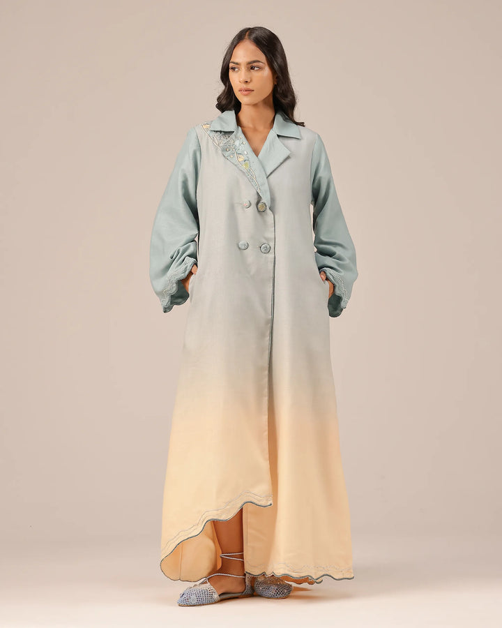 Breeze Pop Linen Dress | Gradient Grey-Ivory Embroidered Dress - OurDve