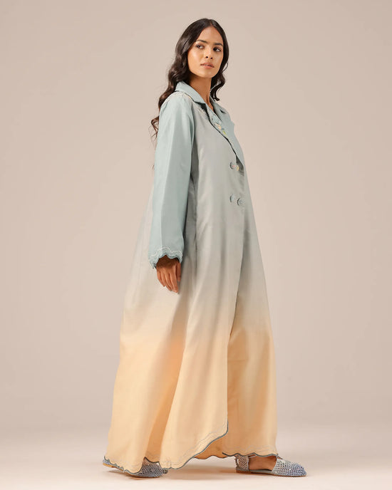 Breeze Pop Linen Dress | Gradient Grey-Ivory Embroidered Dress - OurDve
