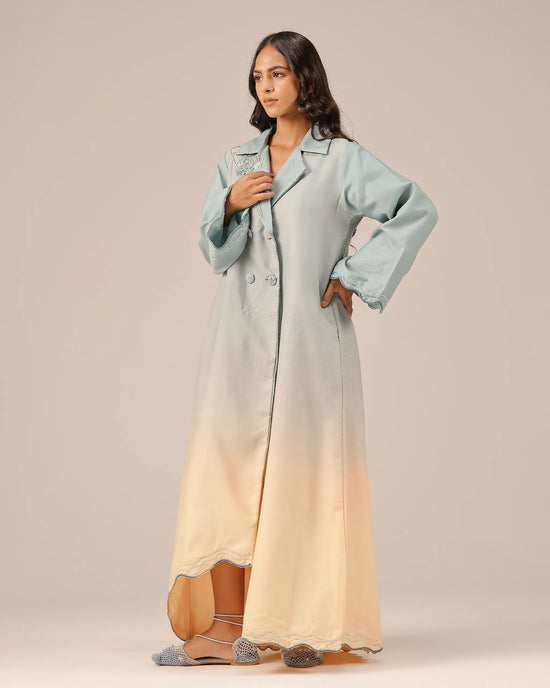Breeze Pop Linen Dress | Gradient Grey-Ivory Embroidered Dress - OurDve