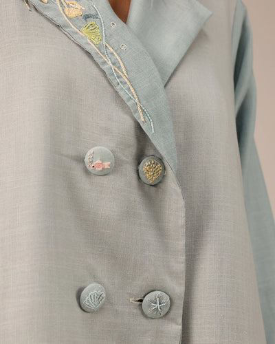 Breeze Pop Linen Dress | Gradient Grey-Ivory Embroidered Dress - OurDve