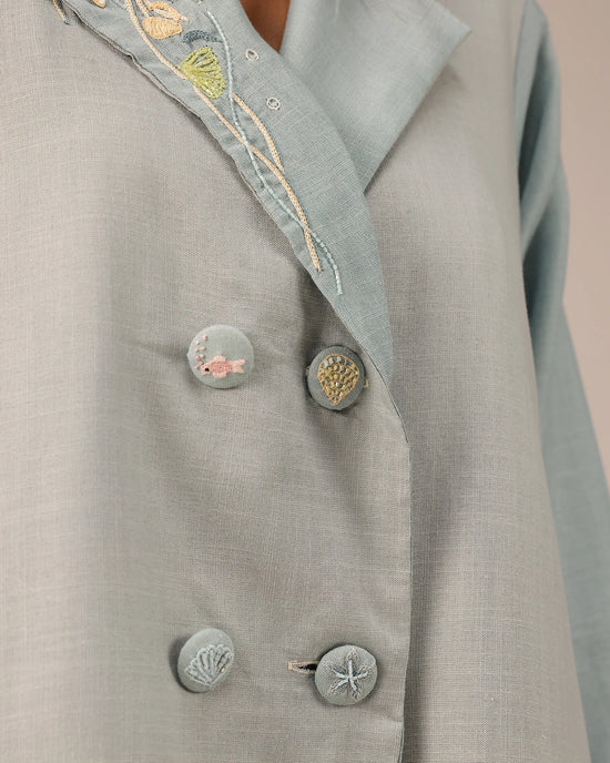 Breeze Pop Linen Dress | Gradient Grey-Ivory Embroidered Dress - OurDve
