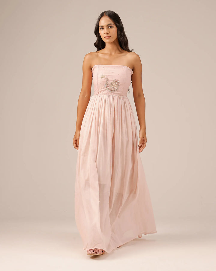 Pink Flora Strapless Linen Party Dress - OurDve
