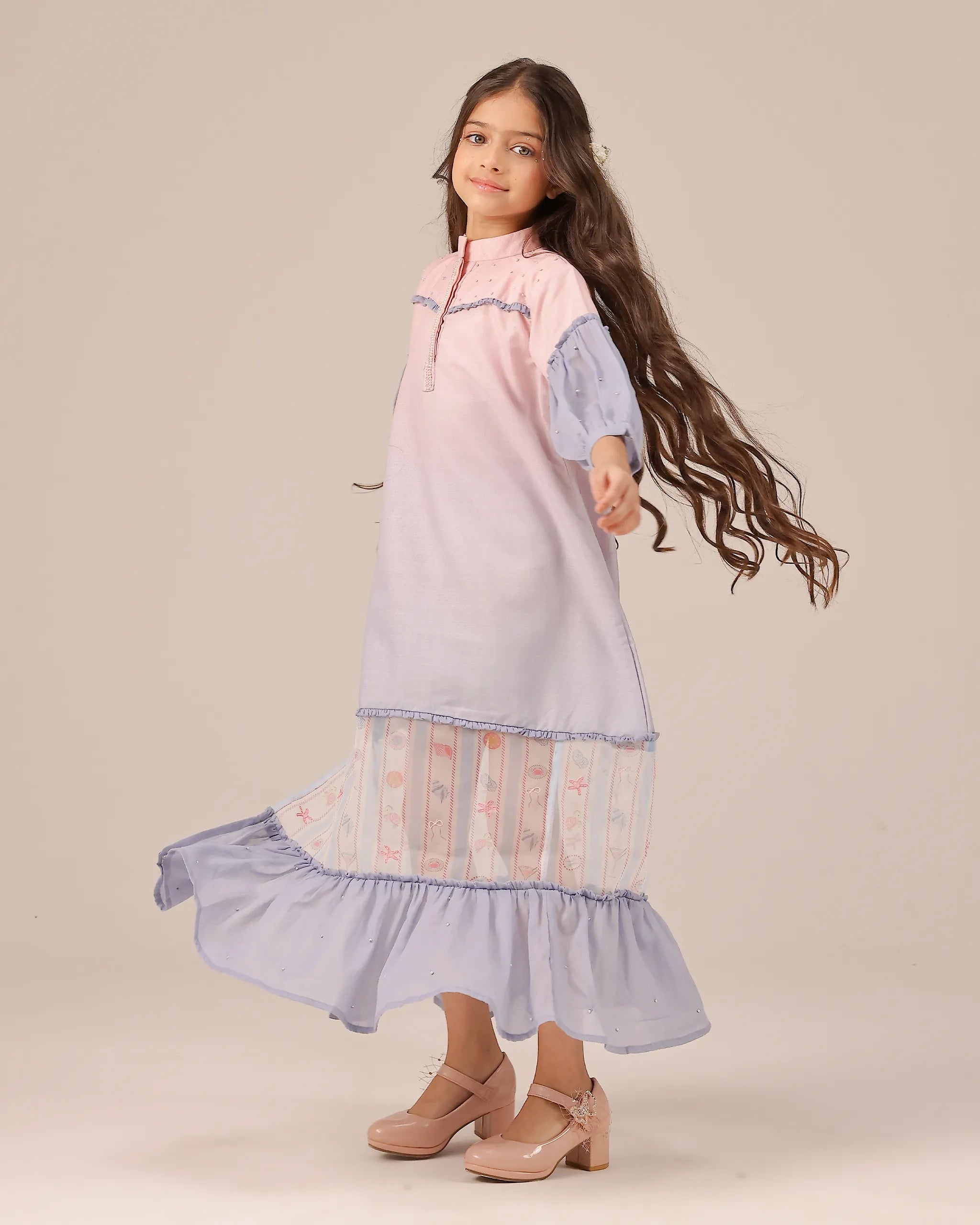 Palm Whisper Dress (Pink To Blue)