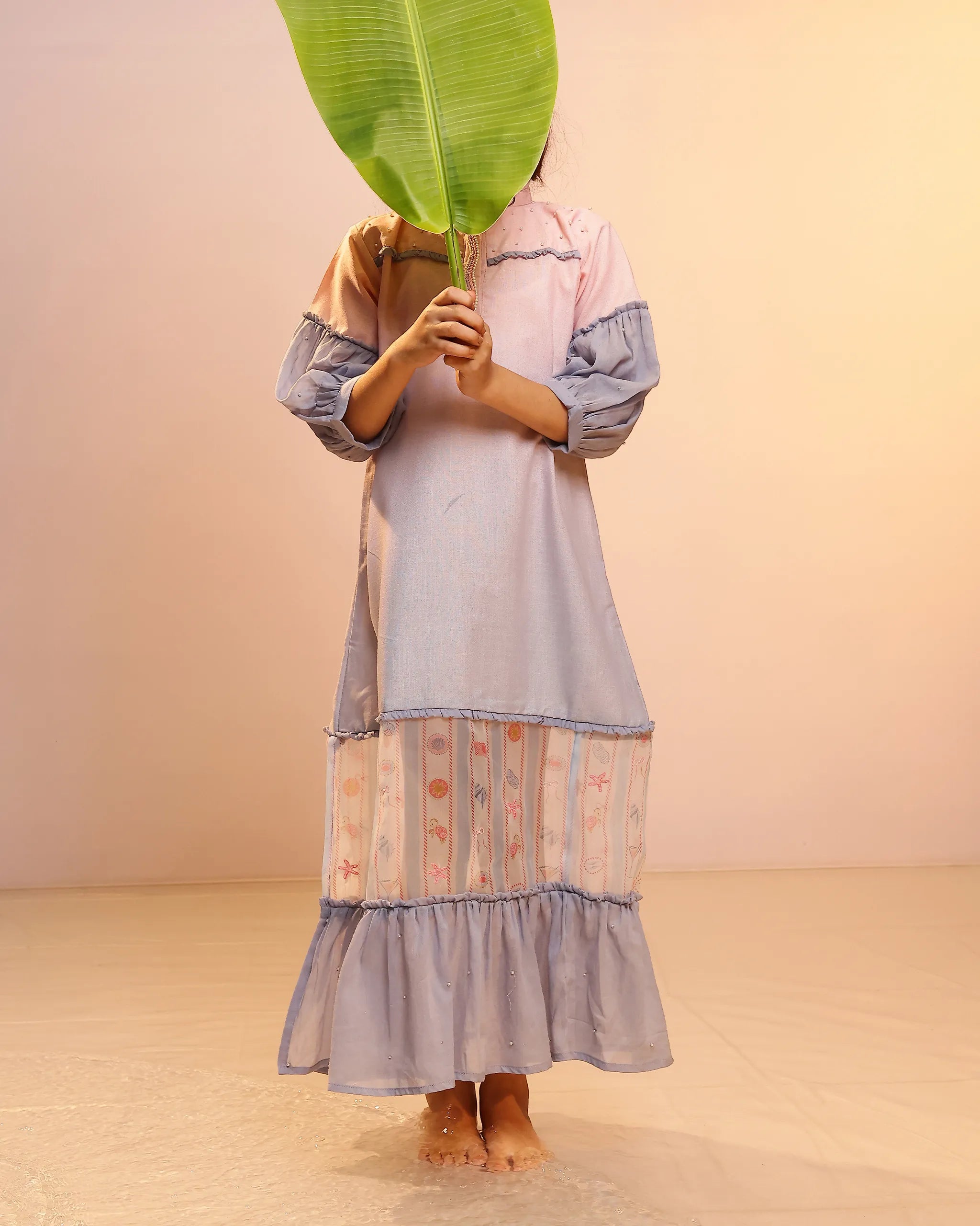 Palm Whisper Dress (Pink To Blue)
