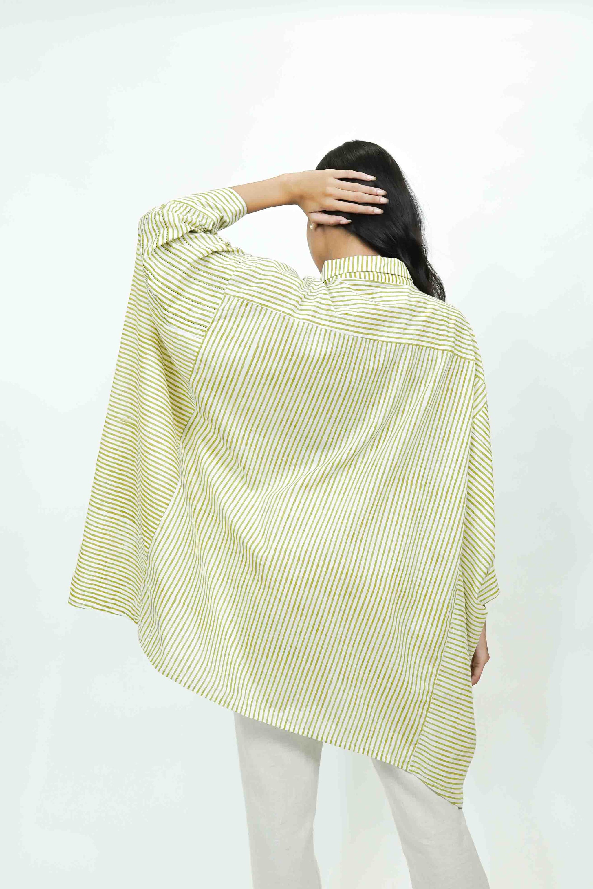 S0018 - Green Stripe Cotton Shirt - OurDve