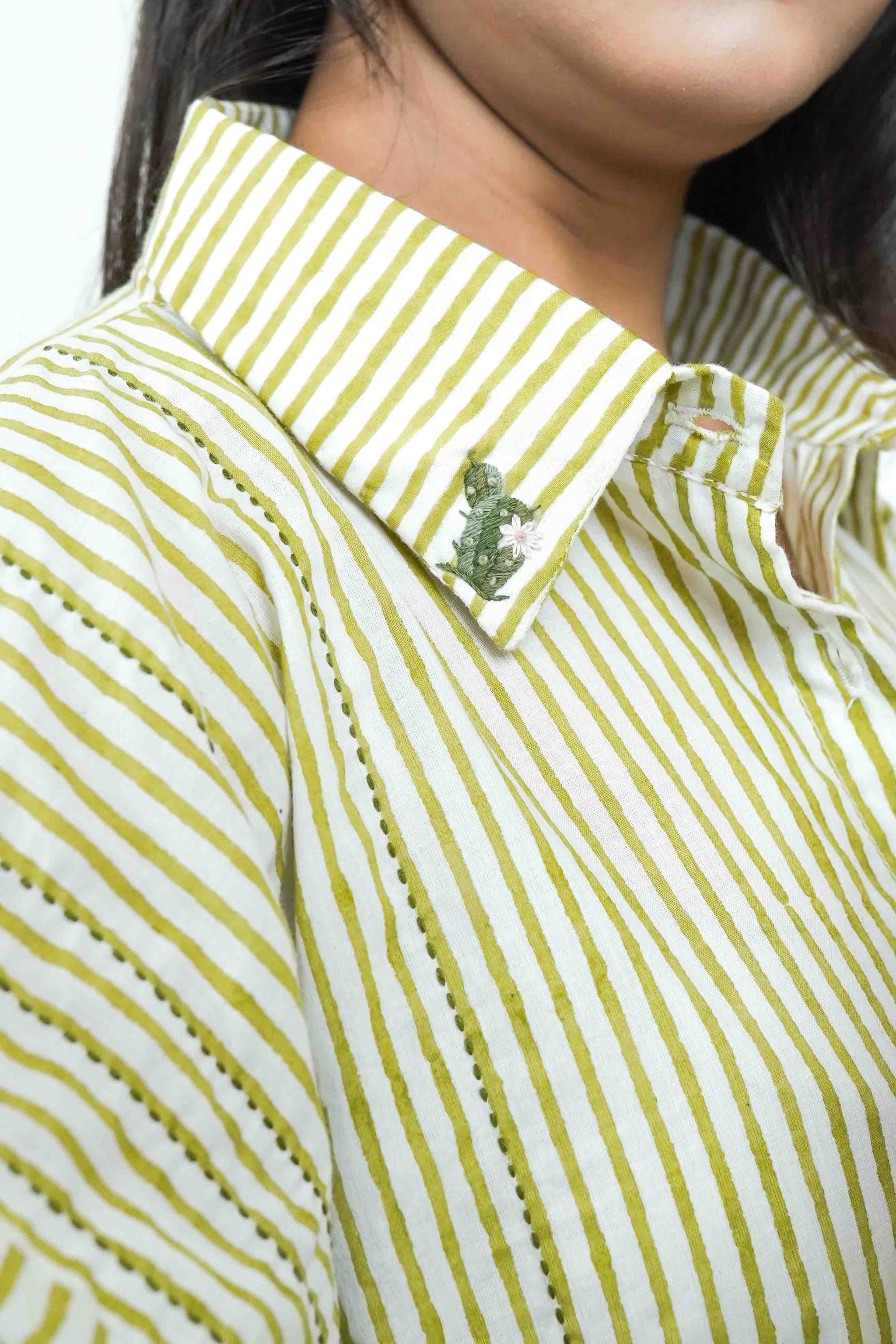 S0018 - Green Stripe Cotton Shirt - OurDve