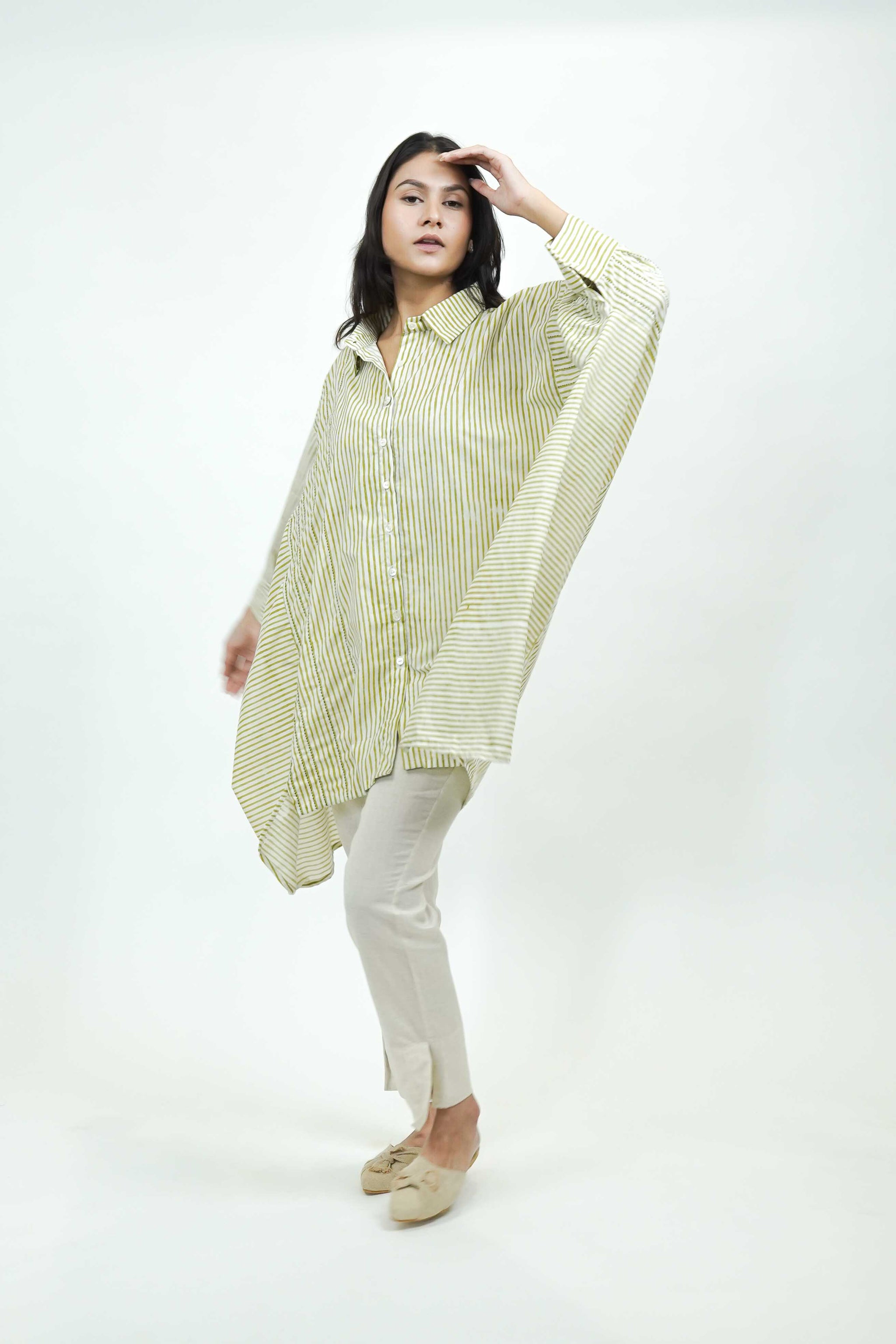 S0018 - Green Stripe Cotton Shirt - OurDve