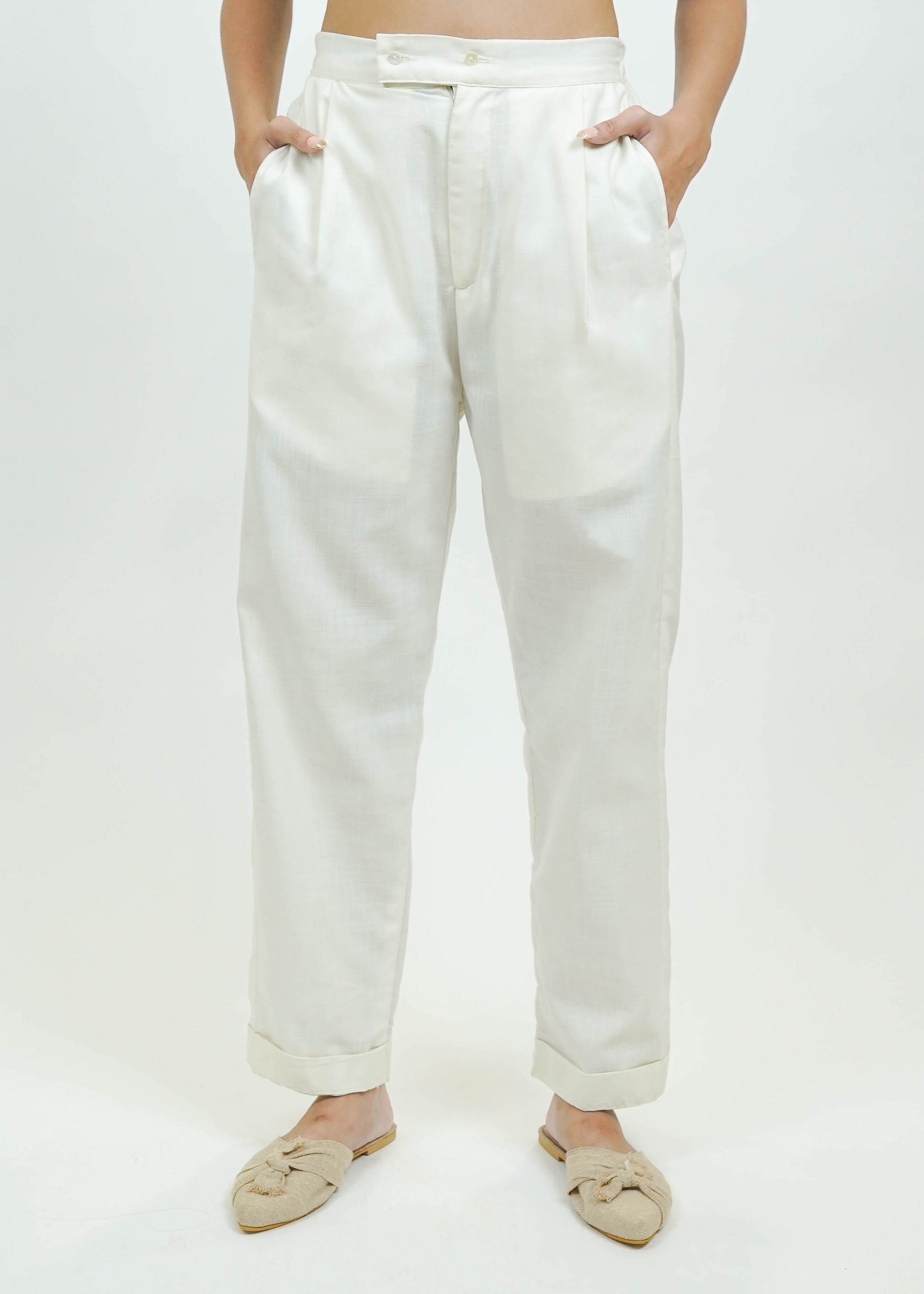 S0028 - Off White Slub Pants - OurDve