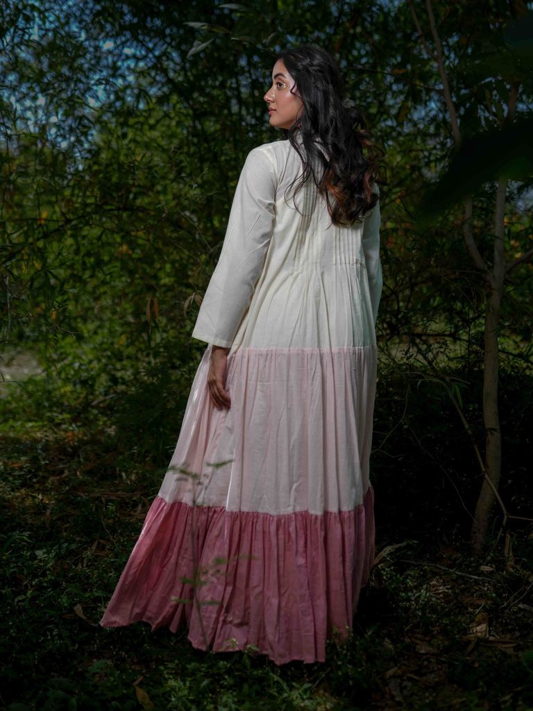Paschar Dress - Beige and Pink Cotton - OurDve