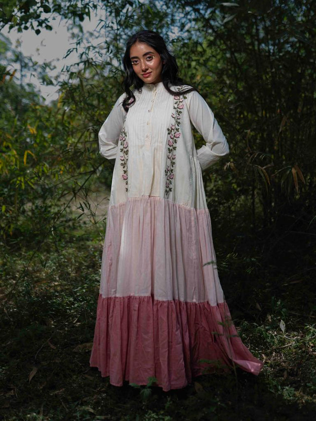 Paschar Dress - Beige and Pink Cotton