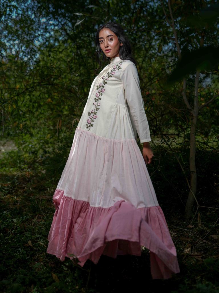 Paschar Dress - Beige and Pink Cotton - OurDve