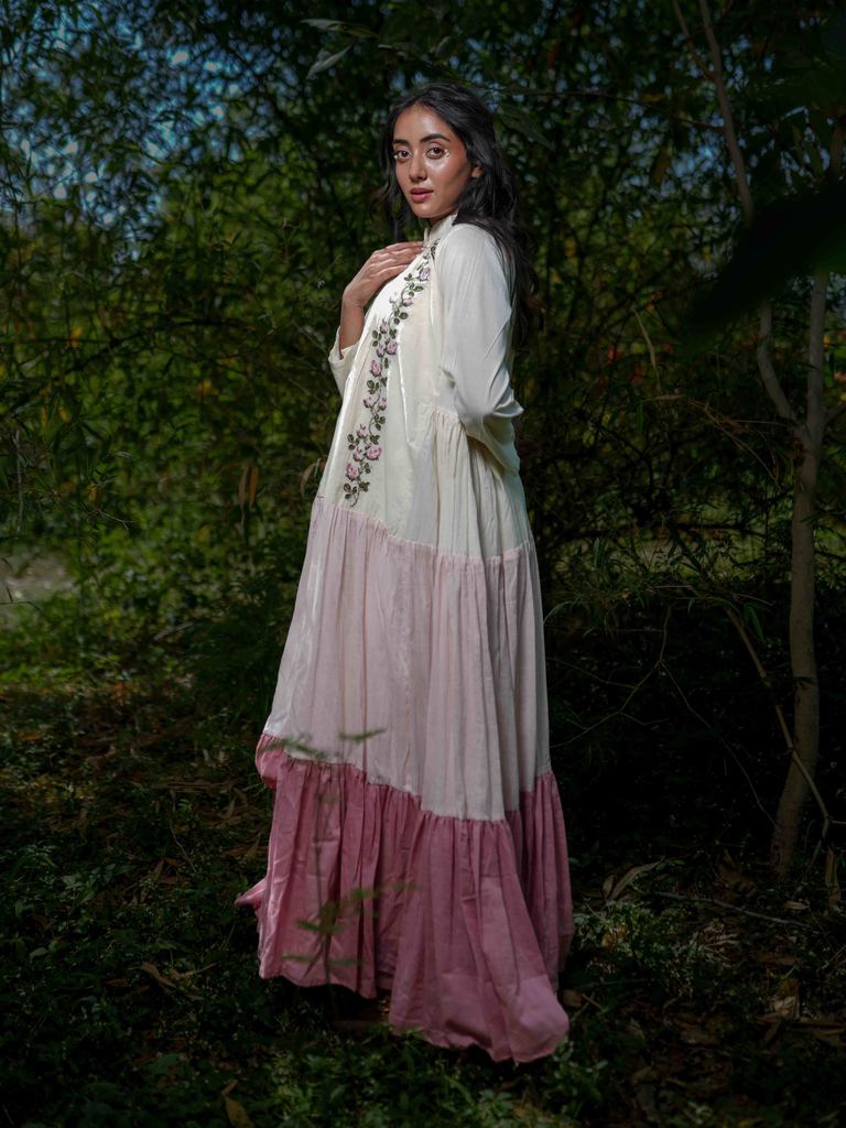 Paschar Dress - Beige and Pink Cotton - OurDve