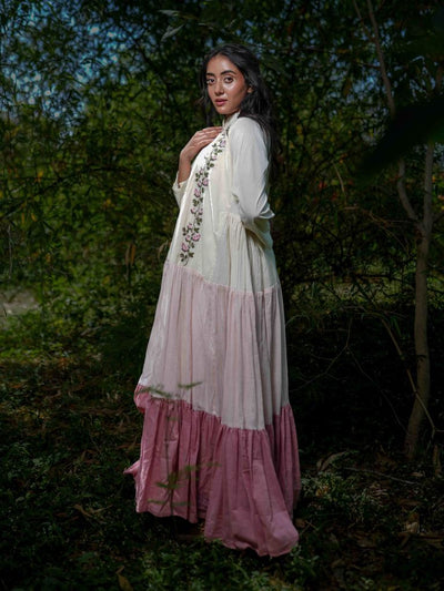 Vintage-Inspired Embroidered Cotton Paschar Dress  - OurDve