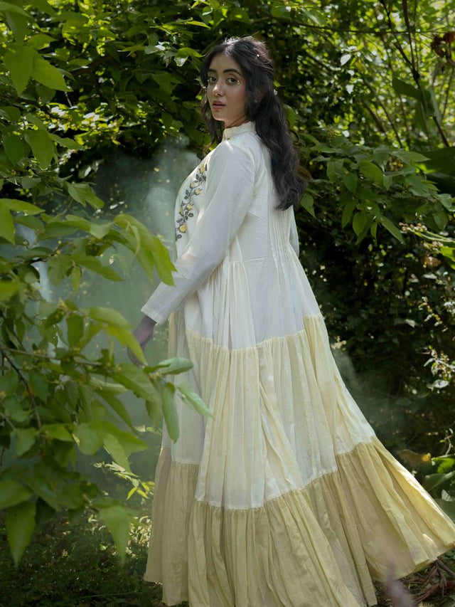 Paschar Dress - Beige and Yellow Cotton - OurDve 