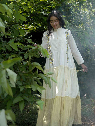 Paschar Dress - Beige and Yellow Cotton - OurDve