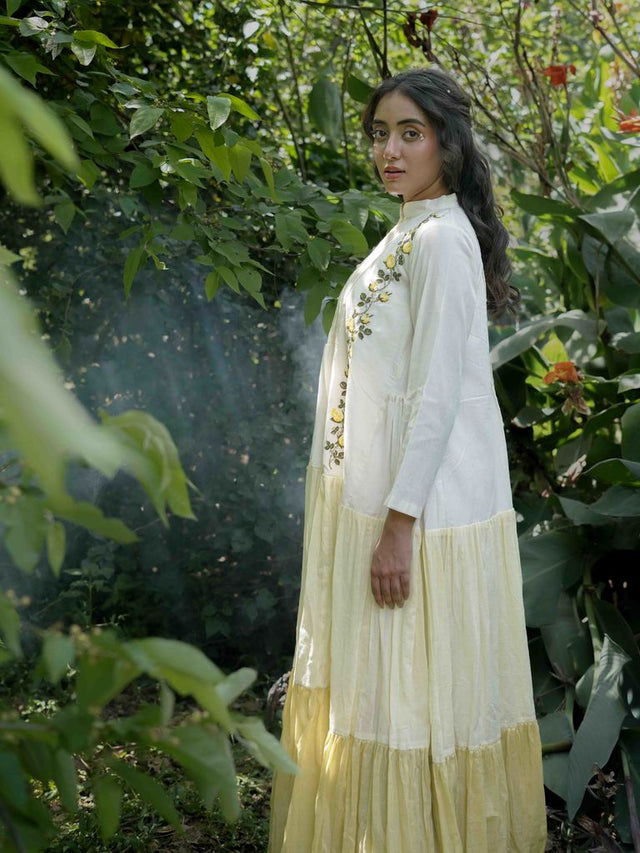 Paschar Dress - Beige and Yellow Cotton