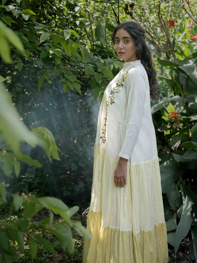 Paschar Dress - Beige and Yellow Cotton - OurDve