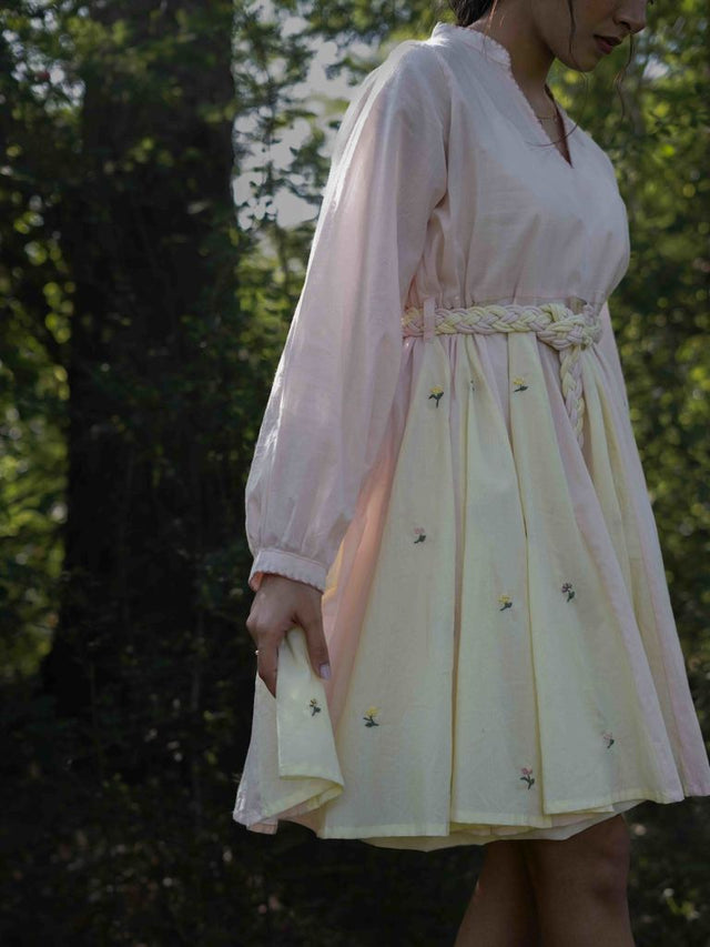 Nima Dress - Beige and Yellow Cotton