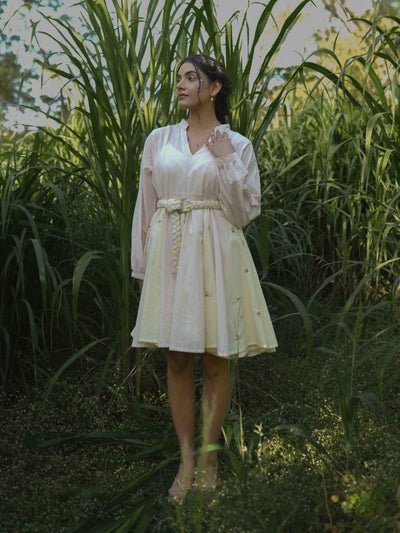 Nima Dress - Beige and Yellow Cotton - OurDve