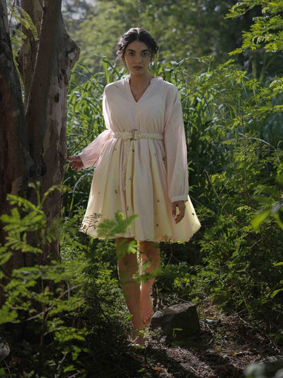 Nima Dress - Beige and Yellow Cotton - OurDve