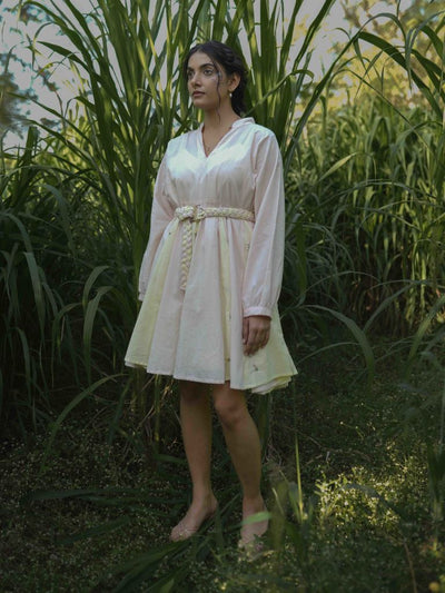 Nima Dress - Beige and Yellow Cotton - OurDve