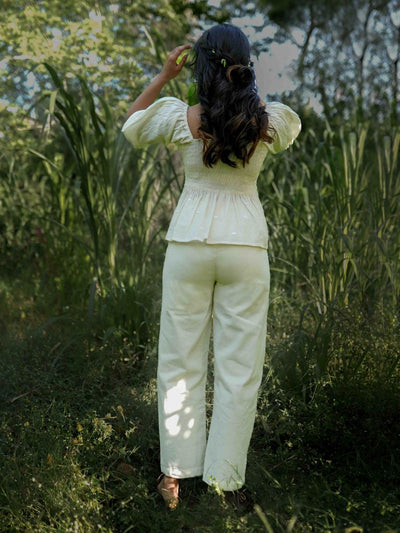 Erelah Set - Top and Pants Beige Cotton - OurDve